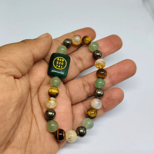 Dhan Yog Bracelet | Authentic Crystal Jewelry | Zibu Coin | Green Aventurine | Tiger Eye | Pyrite | Citrine