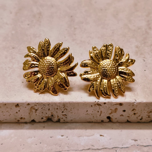 Radiant Sunflower 18K Gold Plated Earrings Necklace Set