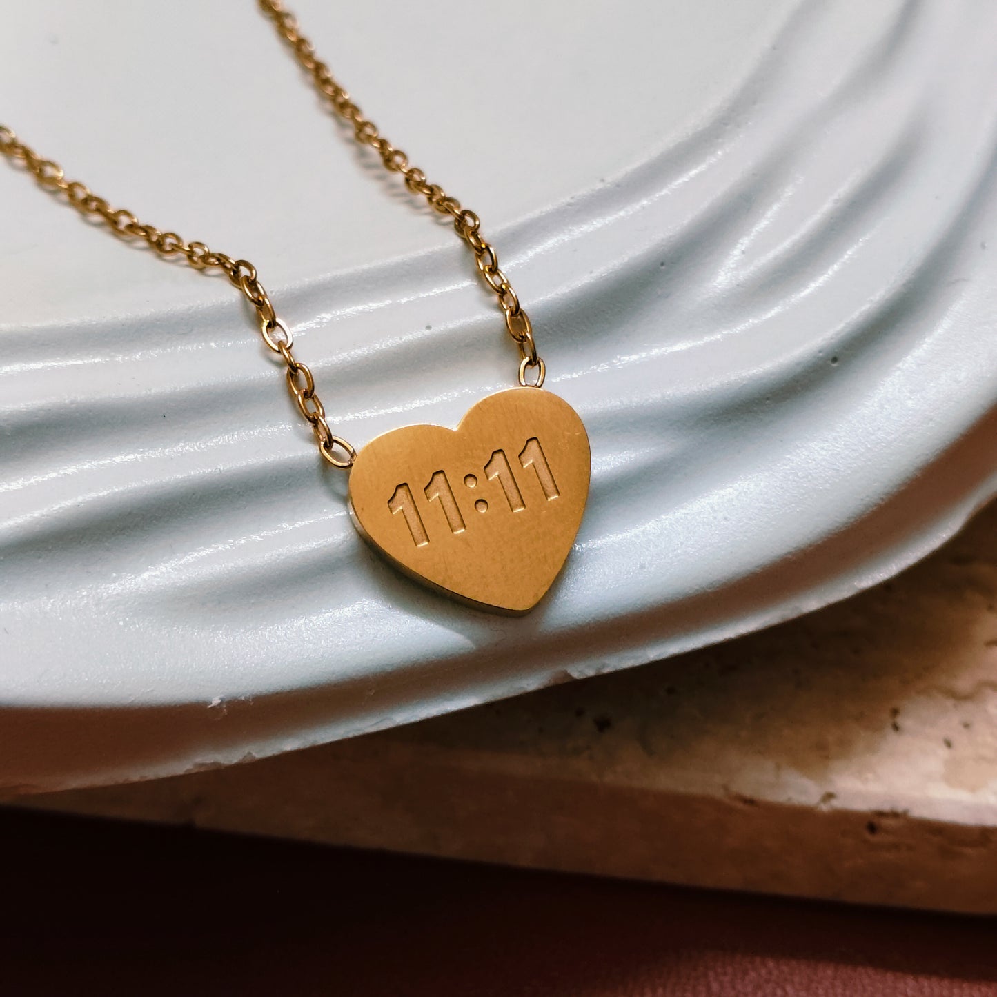 1111 Angel Number Heart 18K Gold Plated Necklace