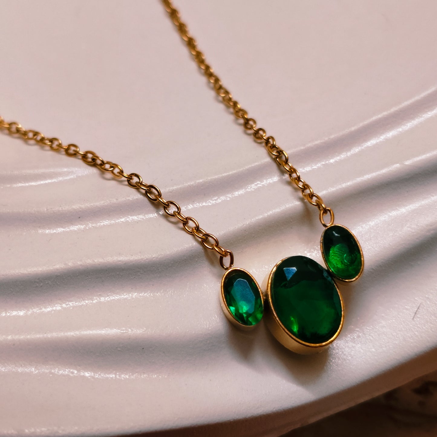 Trinity Glow Green 18K Gold Plated Pendant Necklace