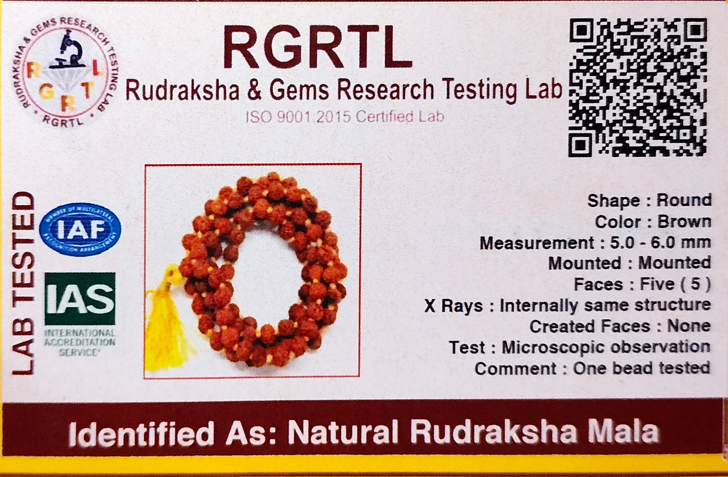 5 Mukhi Rudraksha Japa Mala | Zero Size 108 Beads