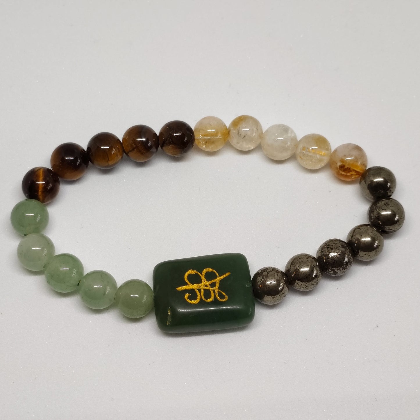 Dhan Yog Bracelet | Authentic Crystal Jewelry | Zibu Coin | Green Aventurine | Tiger Eye | Pyrite | Citrine
