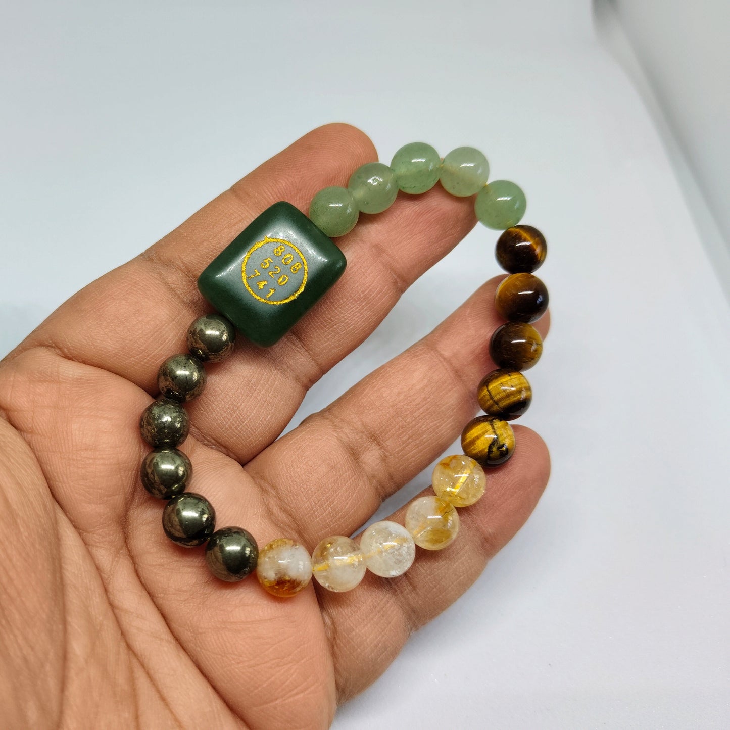 Dhan Yog Bracelet | Authentic Crystal Jewelry | Zibu Coin | Green Aventurine | Tiger Eye | Pyrite | Citrine