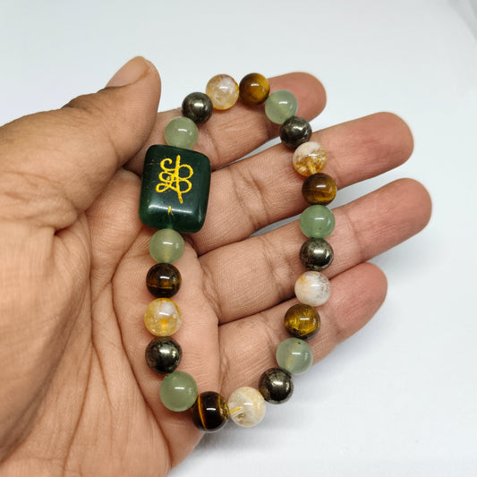 Dhan Yog Bracelet | Authentic Crystal Jewelry | Zibu Coin | Green Aventurine | Tiger Eye | Pyrite | Citrine