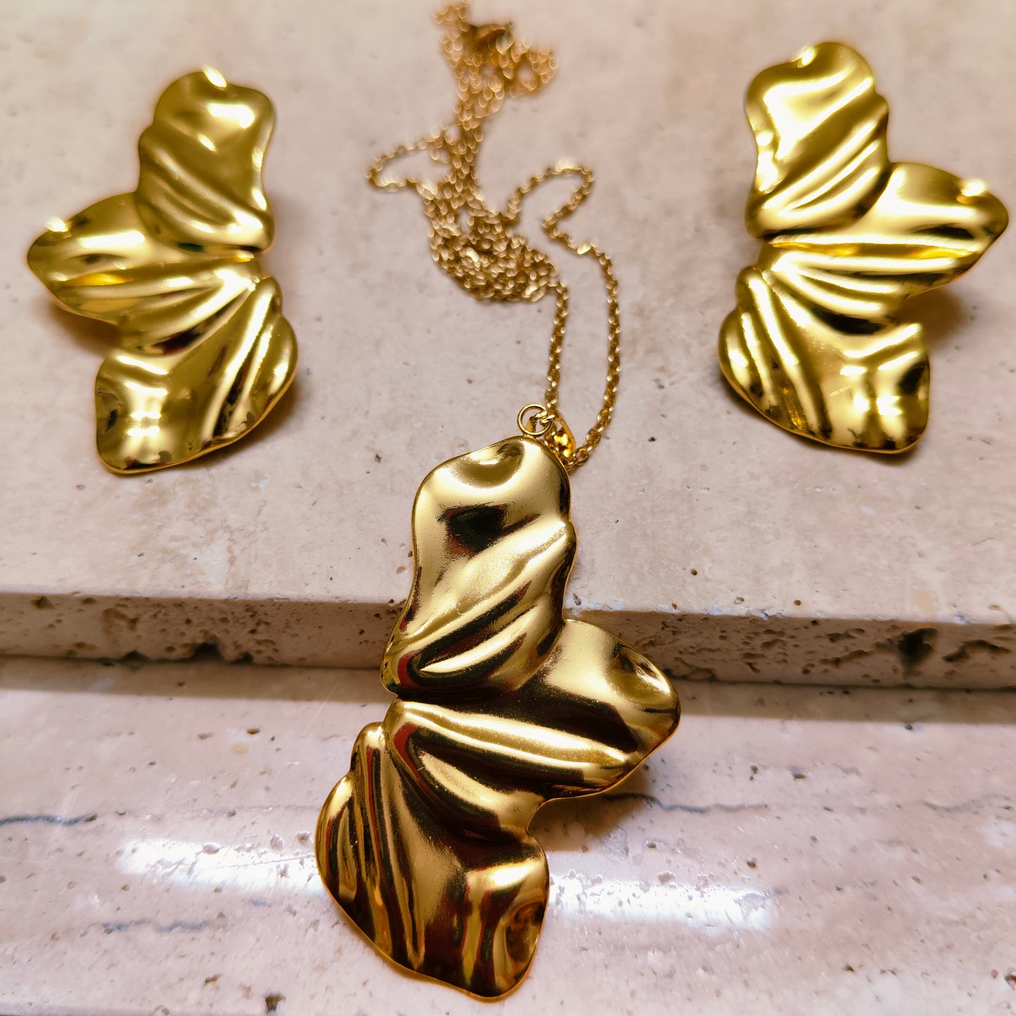 Half Bloom 18K Gold Plated Earrings Necklace Set