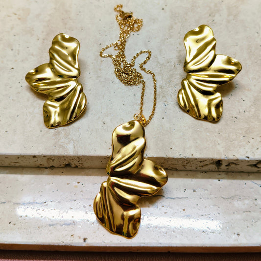 Half Bloom 18K Gold Plated Earrings Necklace Set