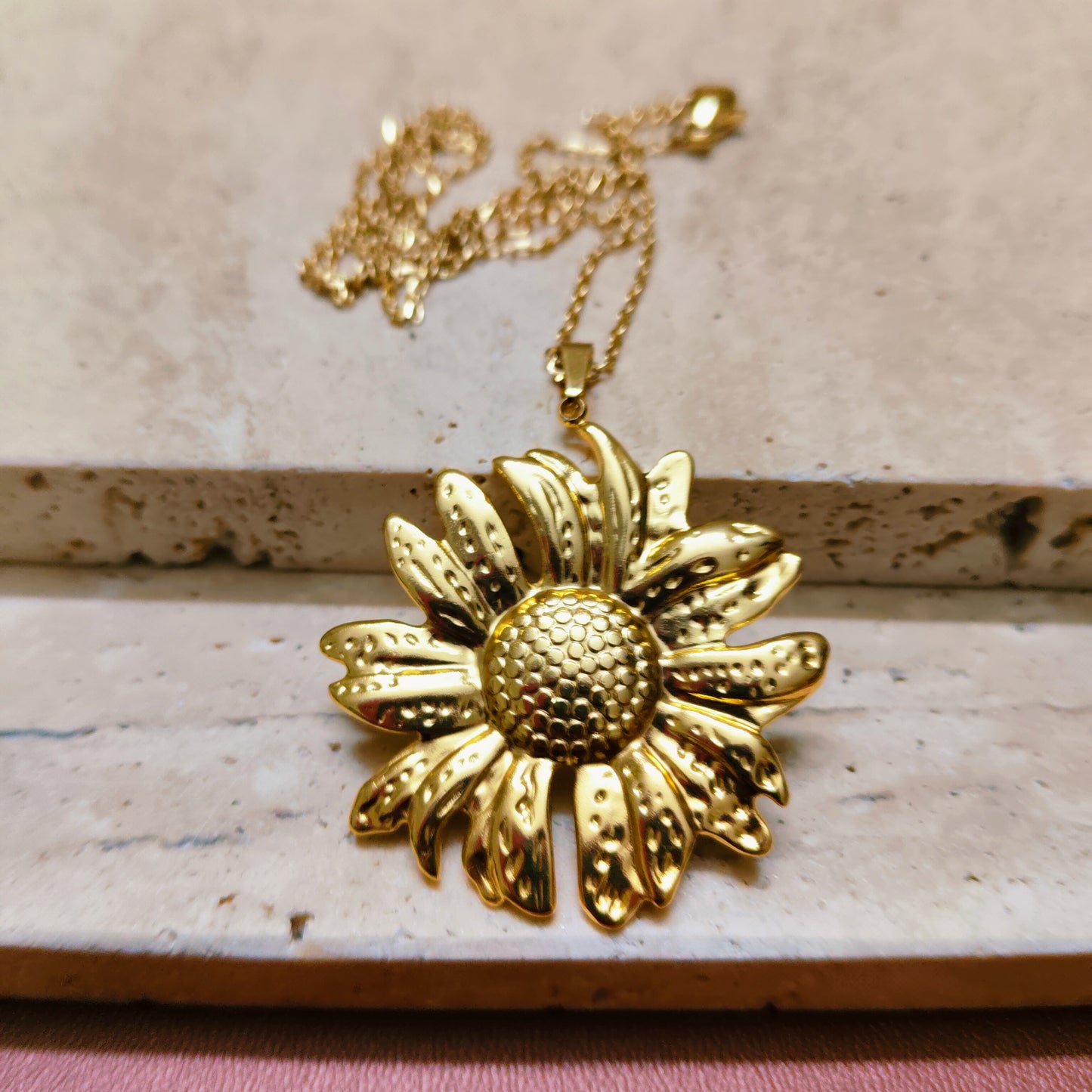 Radiant Sunflower 18K Gold Plated Earrings Necklace Set
