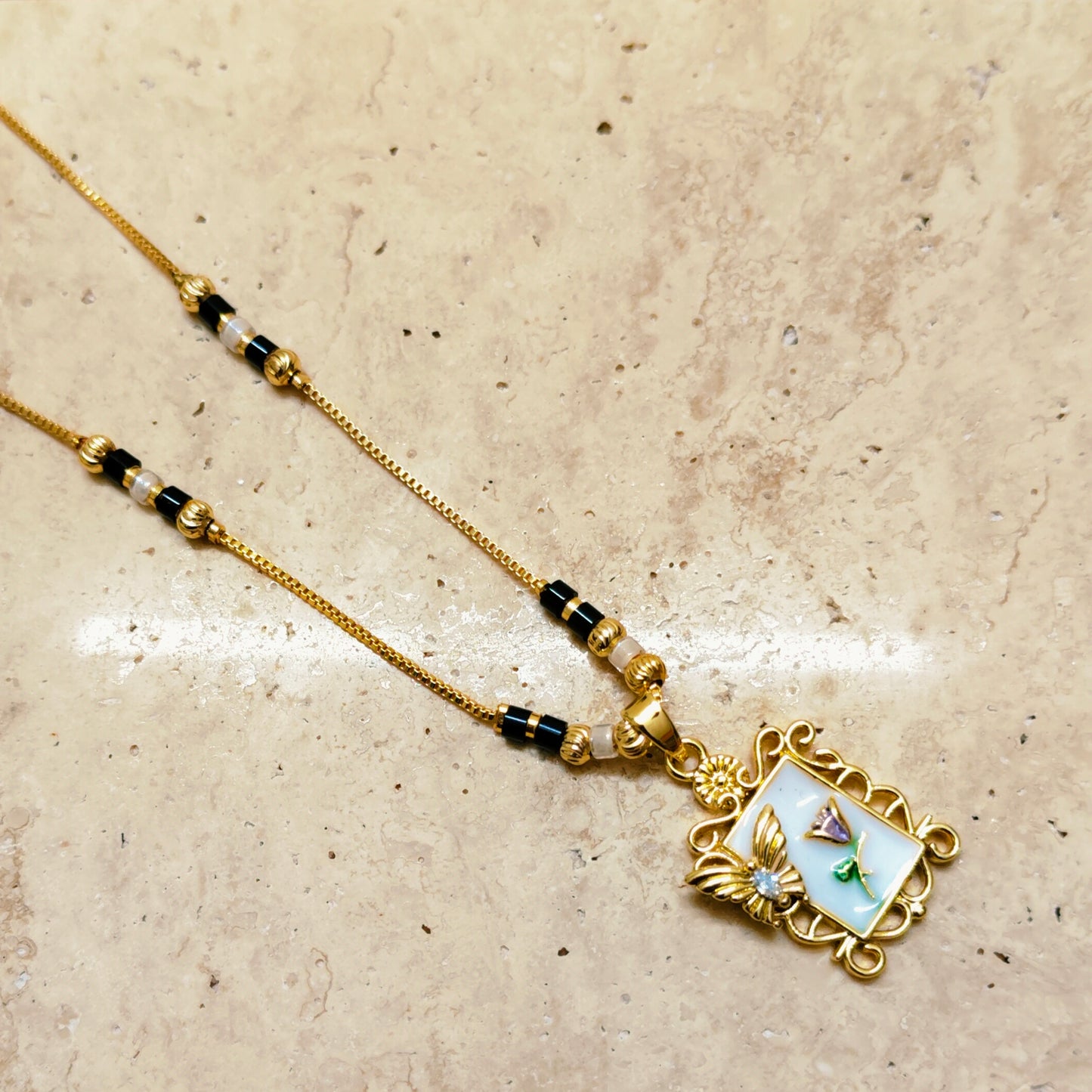 Butterfly Garden Ivory 18K Gold Plated Mangalsutra