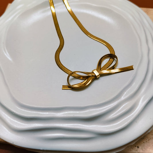 Tied Bow 18K Gold Plated Necklace