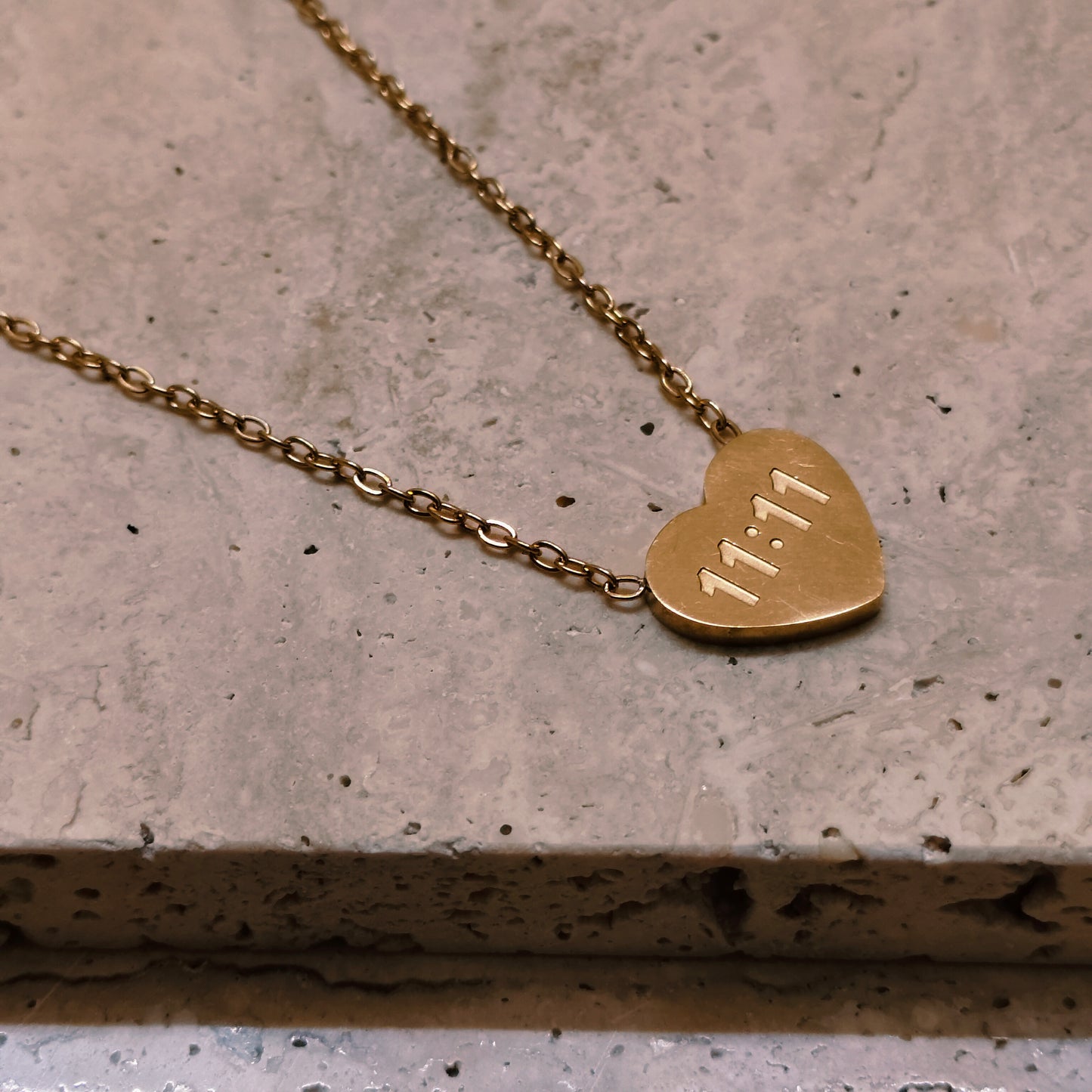 1111 Angel Number Heart 18K Gold Plated Necklace