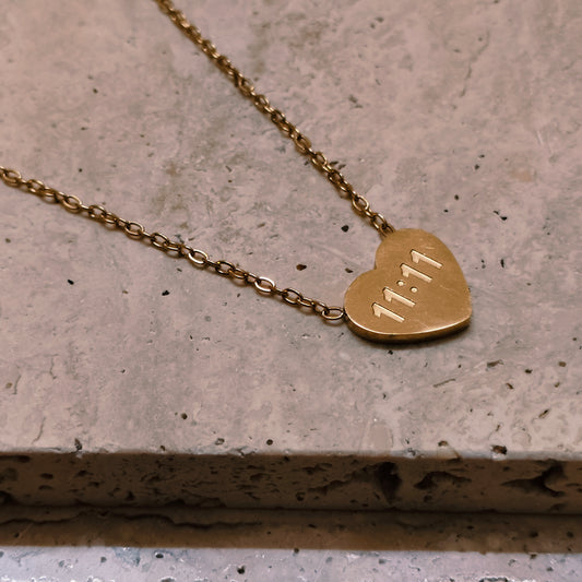 1111 Angel Number Heart 18K Gold Plated Necklace
