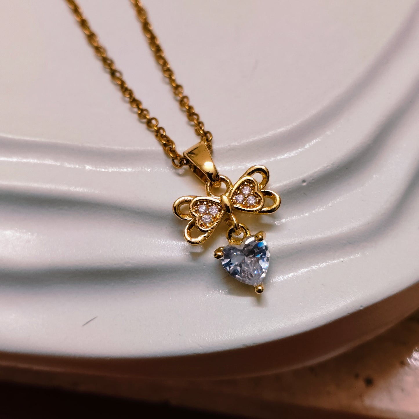 Dewdrop Bow 18K Gold Plated Pendant Necklace