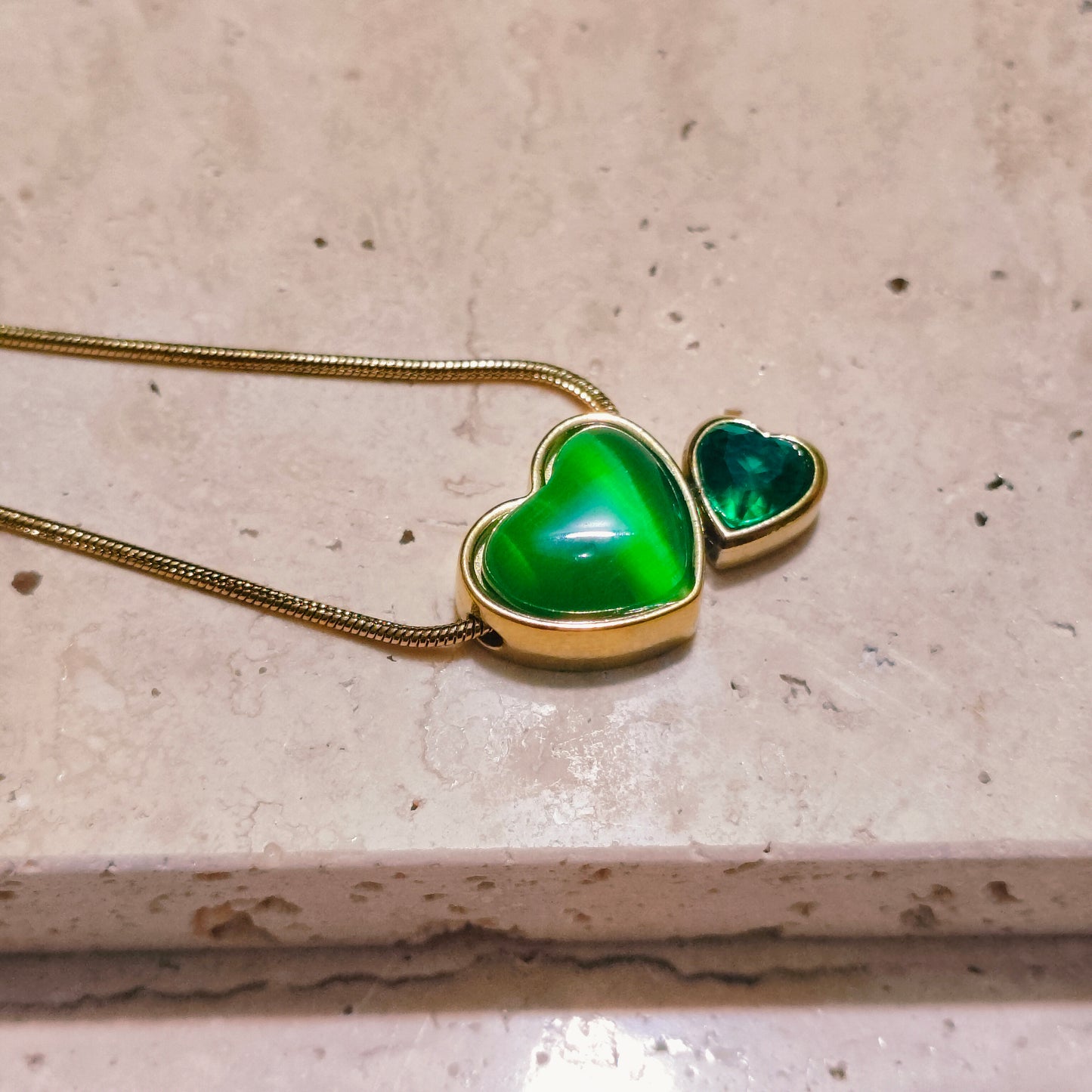 Aurora Green Hearts 18K Gold Plated Pendant Necklace