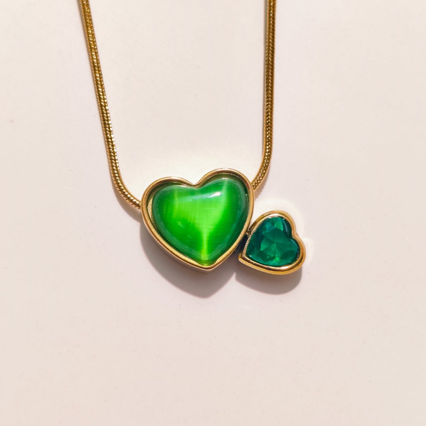 Aurora Green Hearts 18K Gold Plated Pendant Necklace
