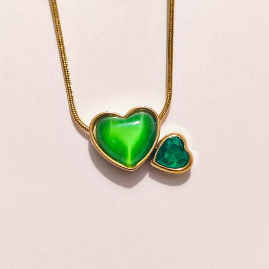 Aurora Green Hearts 18K Gold Plated Pendant Necklace