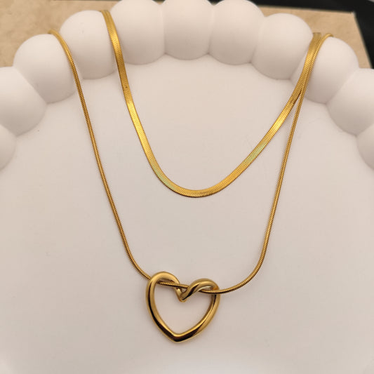 Layered Open Heart 18K Gold Plated Necklace