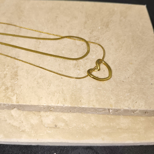 Layered Open Heart 18K Gold Plated Necklace