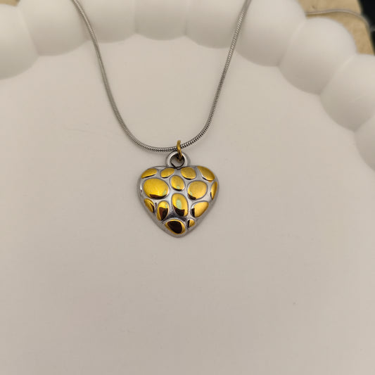 Pebbled Heart 18K Gold Plated Pendant Necklace